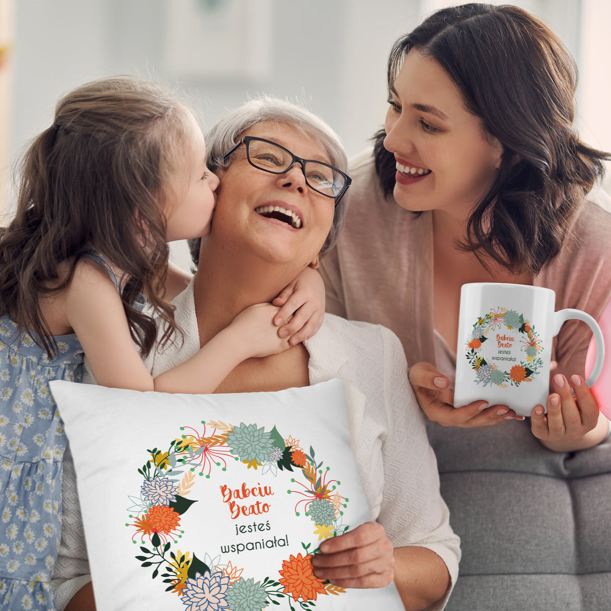 Zestaw personalizowany Torba Bawełniana,Kubek,Poduszka Babciu jesteś Wspaniała+Imię Prezent na Dzień Babci