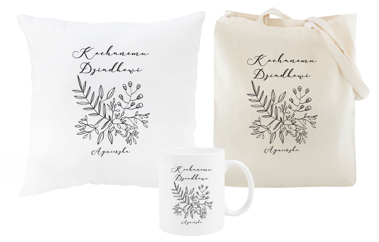 Zestaw personalizowany Torba Bawełniana,Kubek,Poduszka Kochanej Babci+Imię Prezent na Dzień Babci