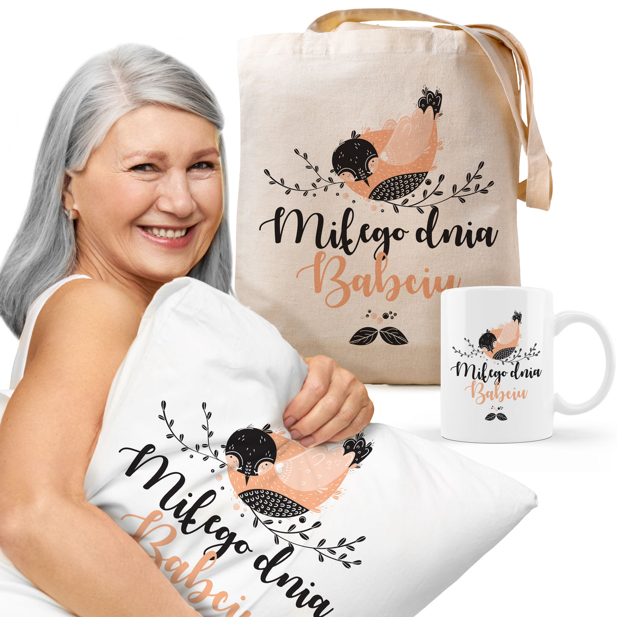 Zestaw Fartuch,Kubek,Poduszka Miłego Dnia Babciu Prezent na Dzień Babci