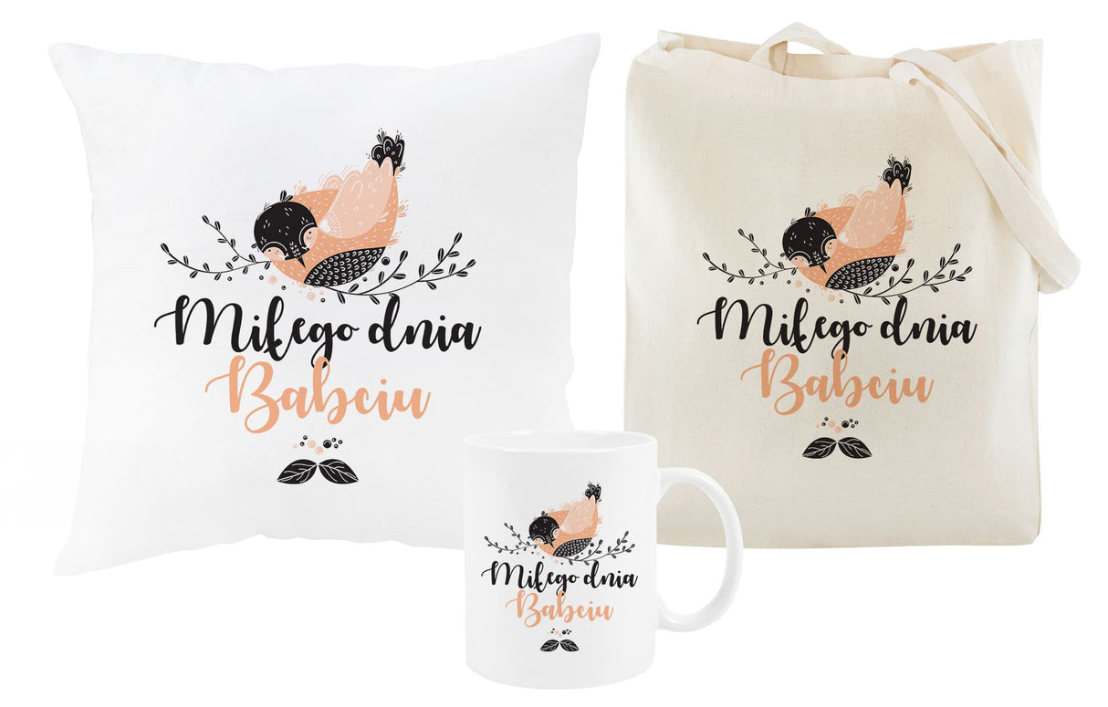 Zestaw Fartuch,Kubek,Poduszka Miłego Dnia Babciu Prezent na Dzień Babci