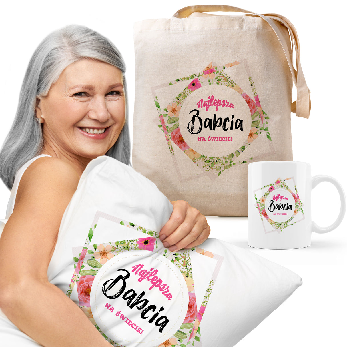 Zestaw Torba Bawełniana,Kubek,Poduszka Najlepsza Babcia na Świecie Prezent na Dzień Babci