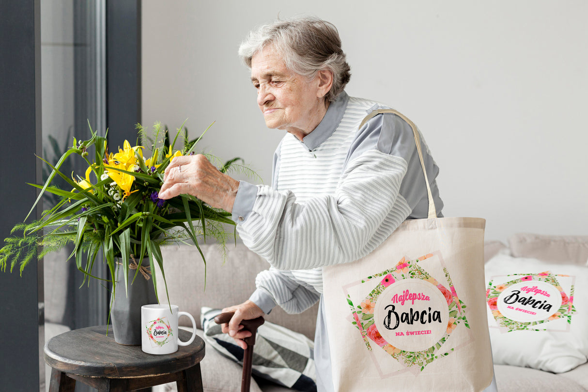 Zestaw Torba Bawełniana,Kubek,Poduszka Najlepsza Babcia na Świecie Prezent na Dzień Babci