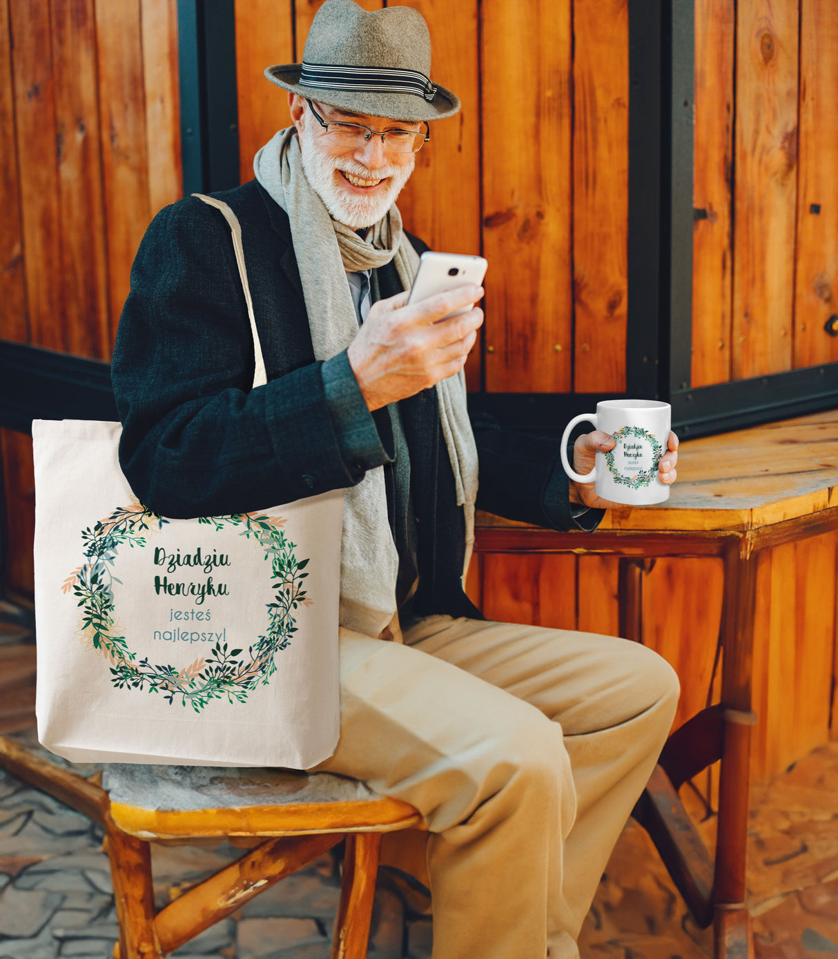 Zestaw personalizowany Torba Bawełniana,Kubek,Poduszka Dziadku jesteś Najlepszy+Imię Prezent na Dzień Dziadka
