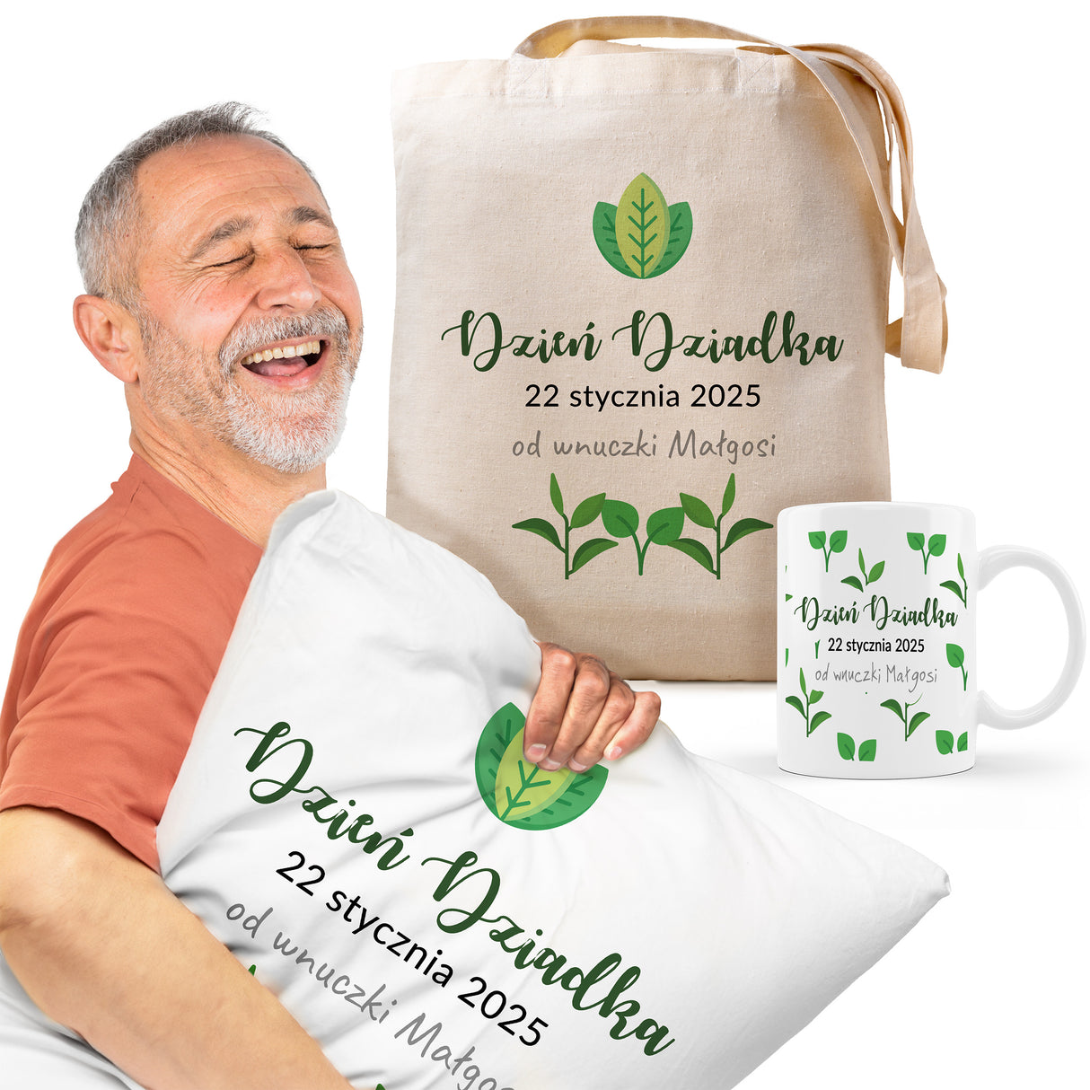 Zestaw personalizowany Torba bawełniana,Kubek,Poduszka Prezent na Dzień Dziadka 2025