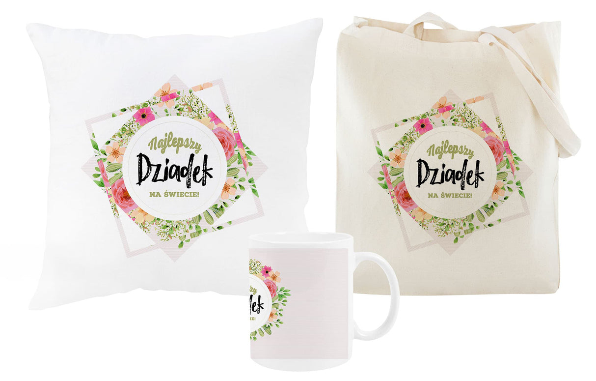 Zestaw Torba bawełniana,Kubek,Poduszka Najlepszy Dziadek na Świecie Prezent Dzień Dziadka