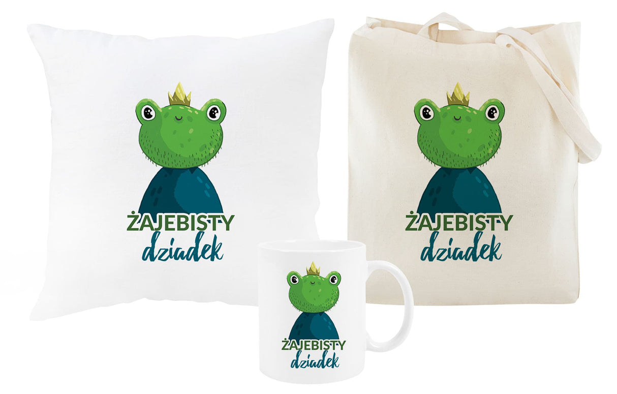 Zestaw Torba bawełniana,Kubek,Poduszka Żajebisty Dziadek Prezent Dzień Dziadka