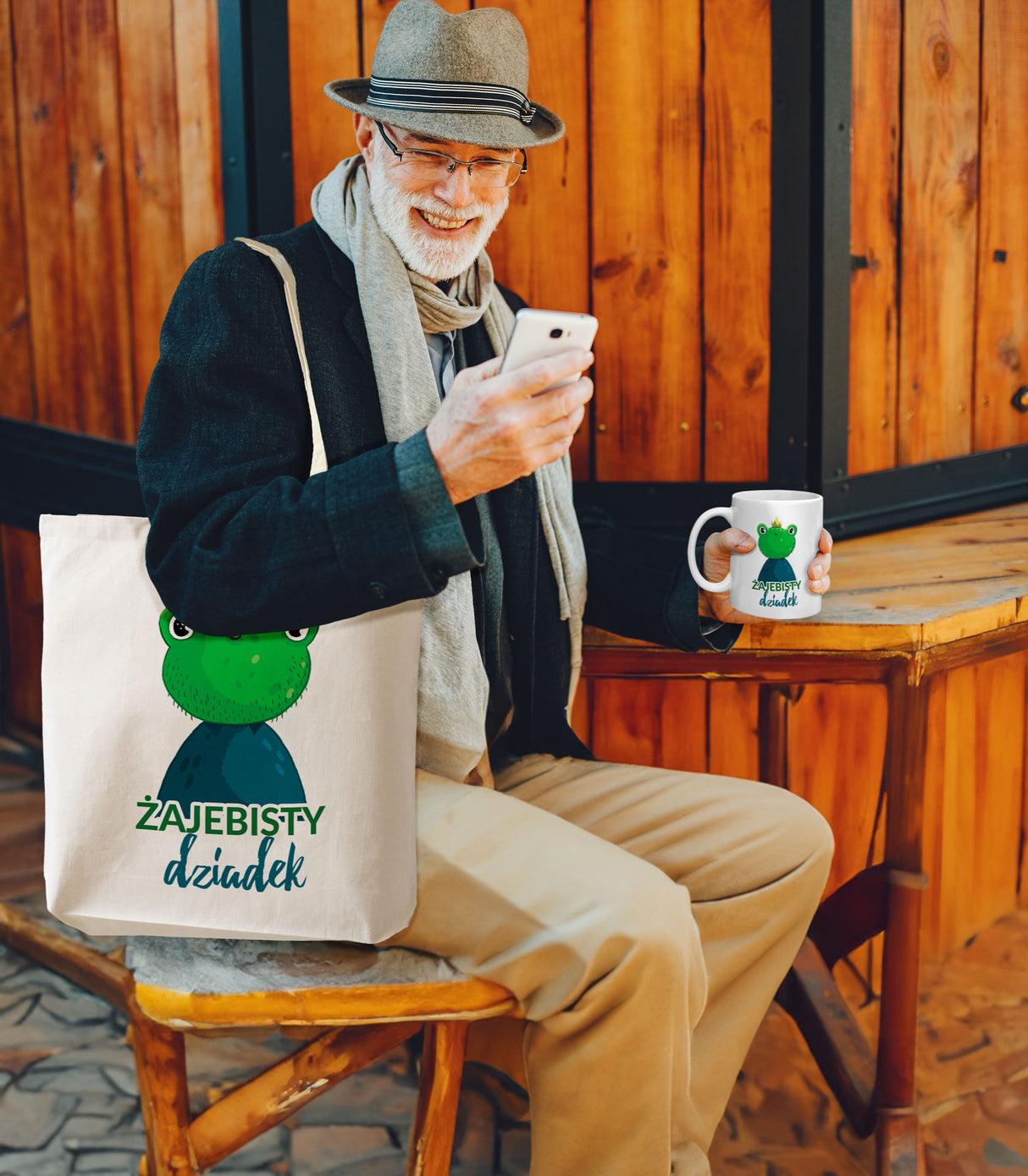 Zestaw Torba bawełniana,Kubek,Poduszka Żajebisty Dziadek Prezent Dzień Dziadka