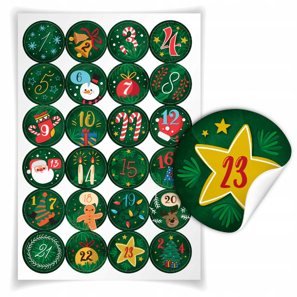 Naklejki świąteczne ozdobne adwentowe 24szt.