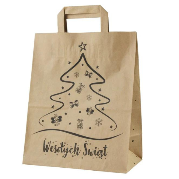 Torba papierowa świąteczna 220x110x280mm Wesołych Świąt Choinka