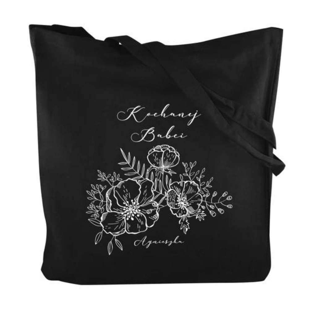 Torba Bawełniana personalizowana Kochanej Babci+ Imię Prezent na Dzień Babci Czarna