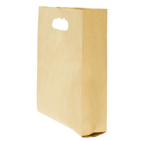 Torba fałdowa z wyciętym uchwytem 220x80x325mm Brązowa 25szt.