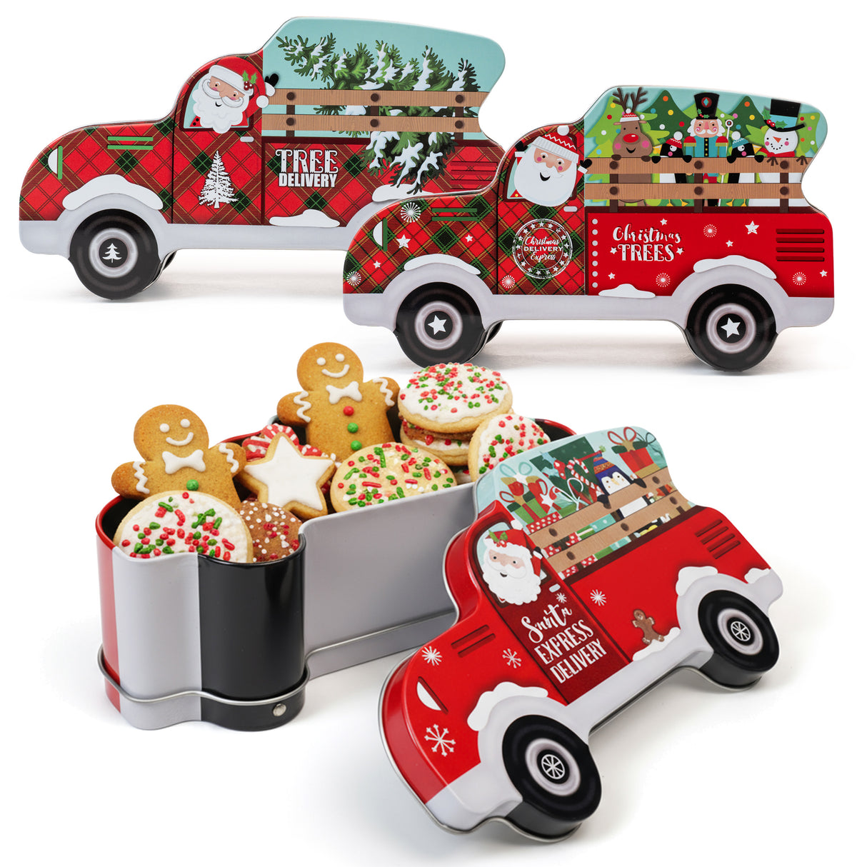 Metalowa puszka świąteczna w kształcie samochodu 3szt.