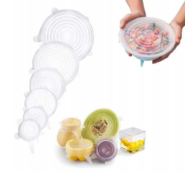 Pokrywki silikonowe do żywności UNIWERSALNE BIAŁE 6szt.