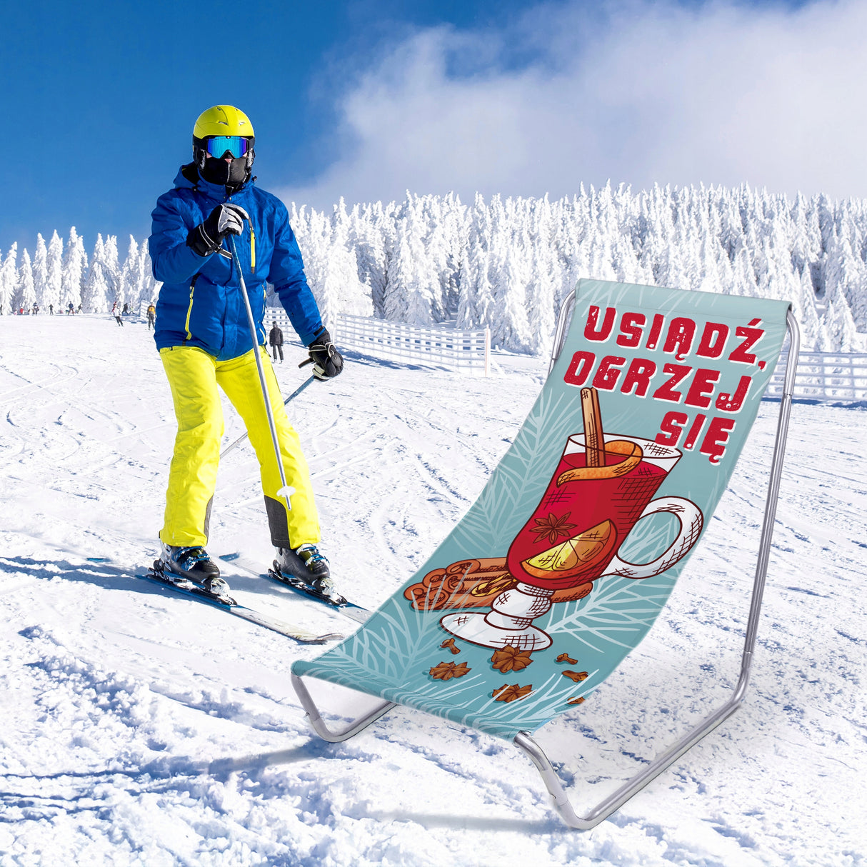 Leżak Zimowy Metalowy USIĄDŹ OGRZEJ SIĘ