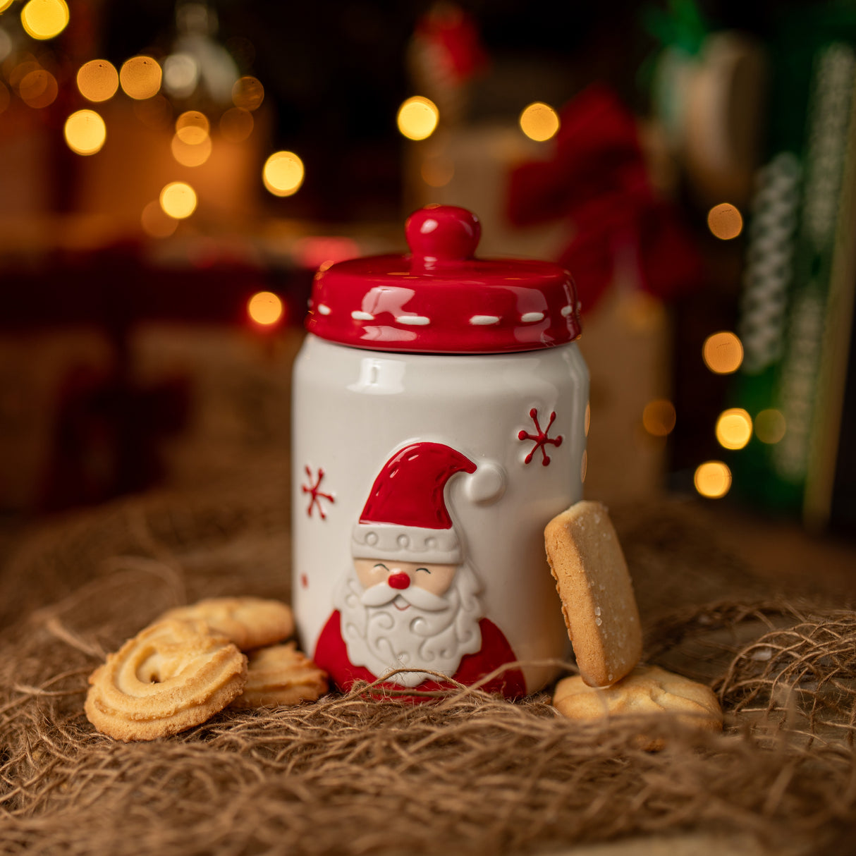 Ceramiczny pojemnik świąteczny z motywem Mikołaja