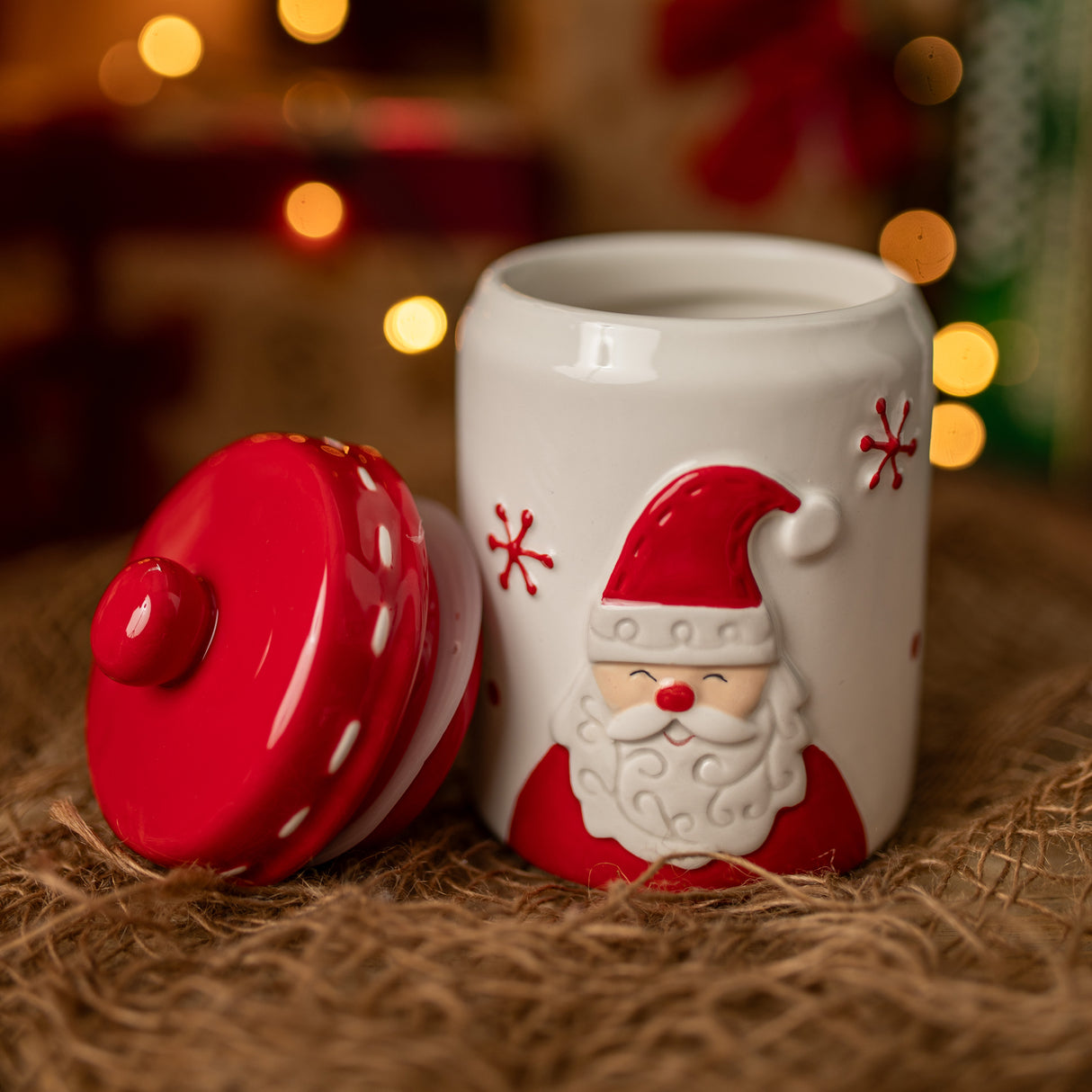 Ceramiczny pojemnik świąteczny z motywem Mikołaja