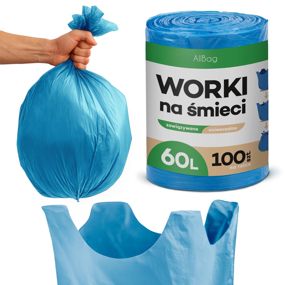 Duża rolka worków na śmieci WIĄZANE 60L