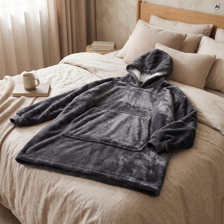 Kocobluza Gruba Szara Szlafrok OVERSIZE