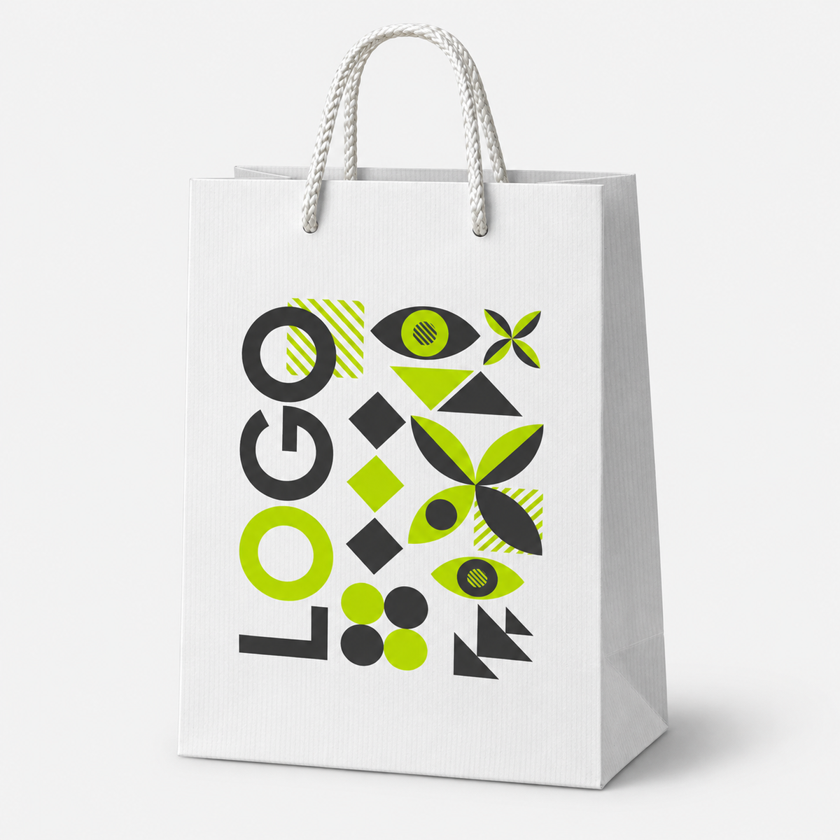 Torba papierowa z nadrukiem, uchwyt sznurkowy 170 × 70 × 250 mm Biała