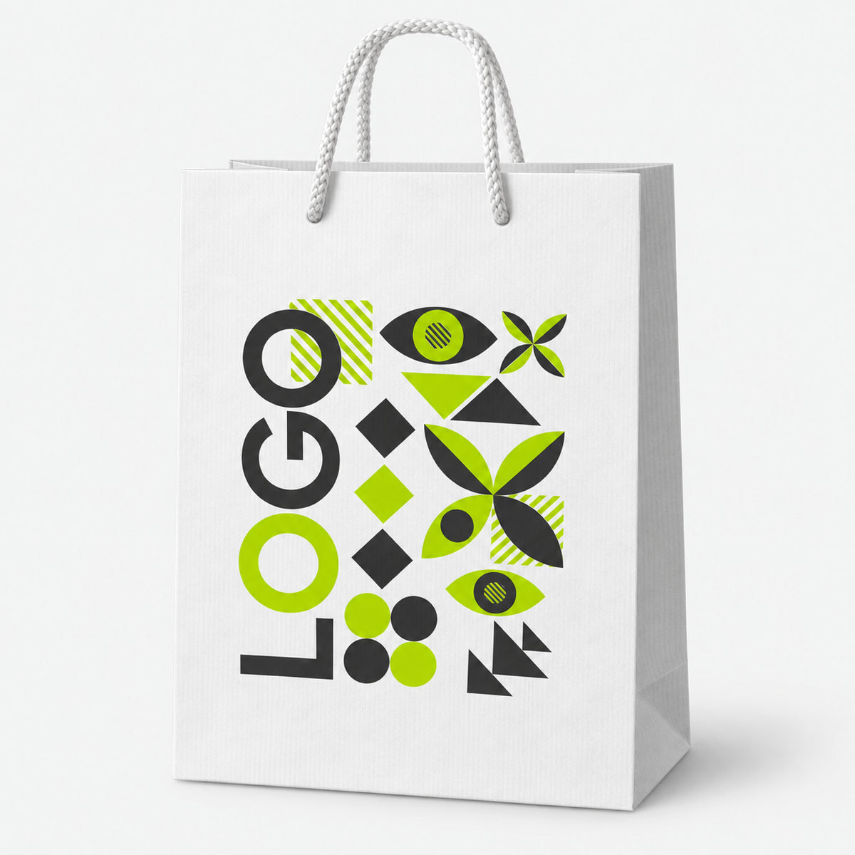 Torba papierowa z nadrukiem, uchwyt sznurkowy 240 × 90 × 320 mm Biała