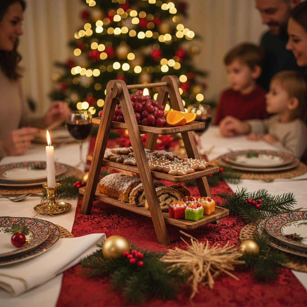 Drewniana patera 3-poziomowa Rustykalna