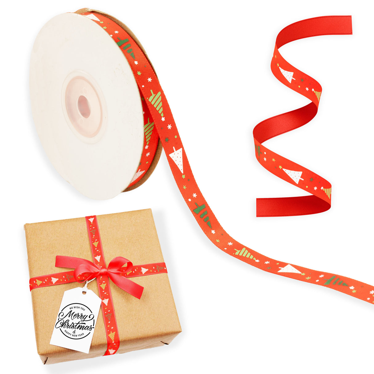 Tasiemka wstążka CZERWONA ŚWIĄTECZNA CHOINKA