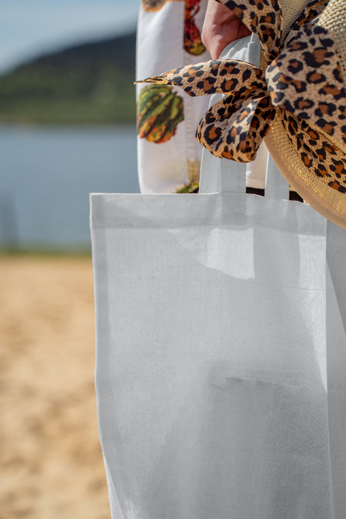 Torba bawełniana 380x80x420mm Biała Uchwyt: 70cm