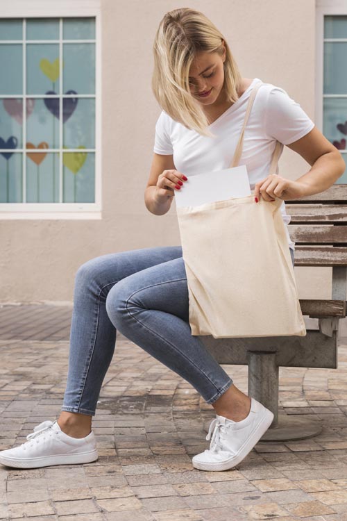 Torba Bawełniana 380x420mm Ecru Uchwyt: 70cm