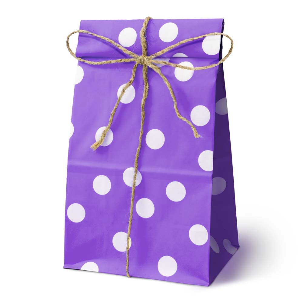 Torba papierowa klockowa 100x70x280mm w groszki Fioletowa 10 szt.
