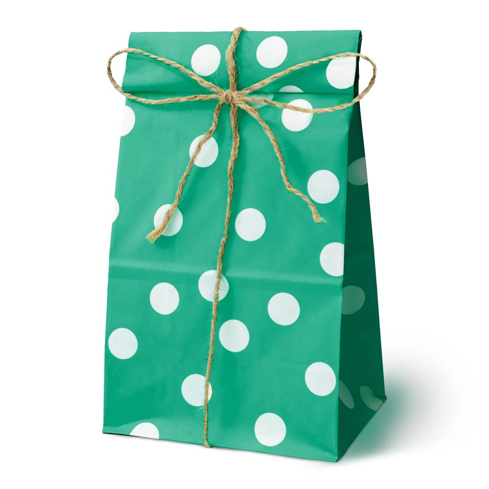 Torba papierowa klockowa 100x70x280mm w groszki Zielona 10 szt.