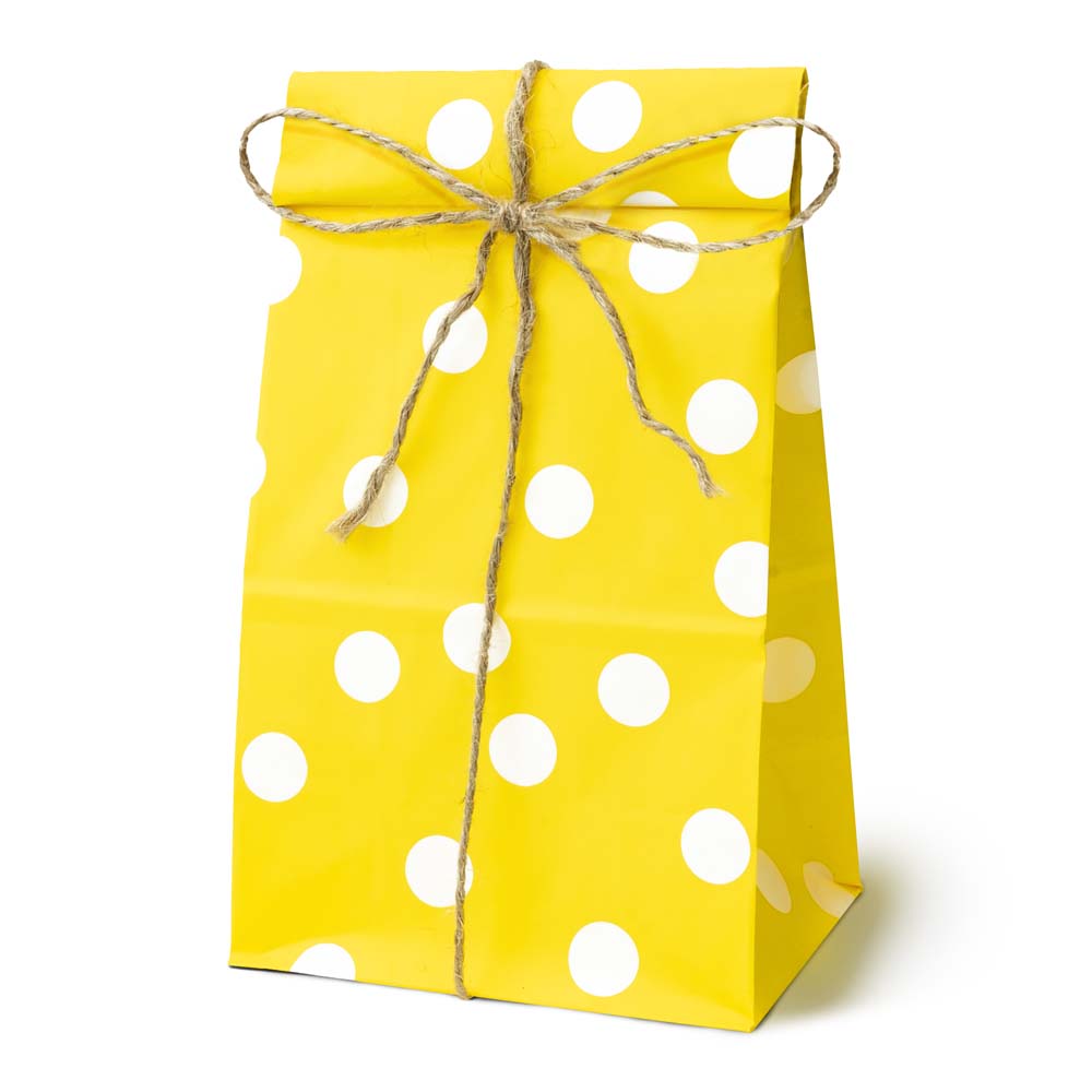 Torba papierowa klockowa 100x70x280 mm w groszki Żółta 10 szt.