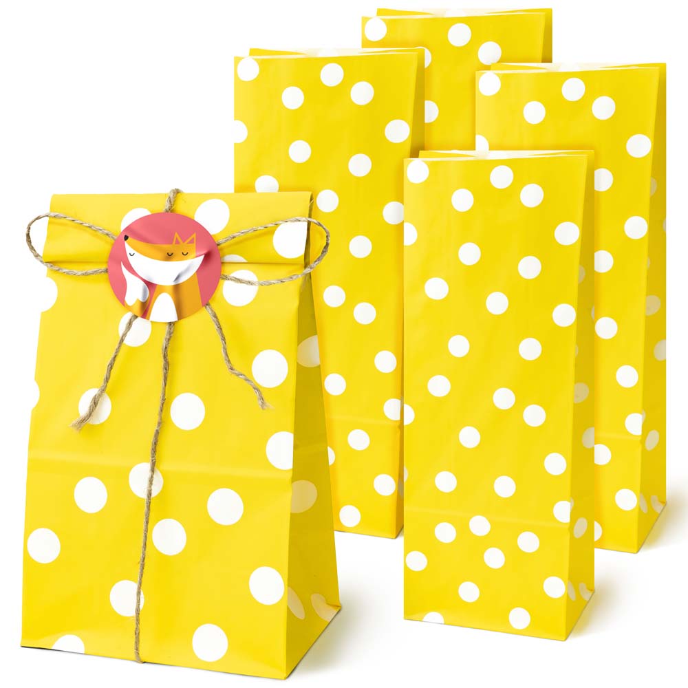 Torba papierowa klockowa 100x70x280 mm w groszki Żółta 10 szt.