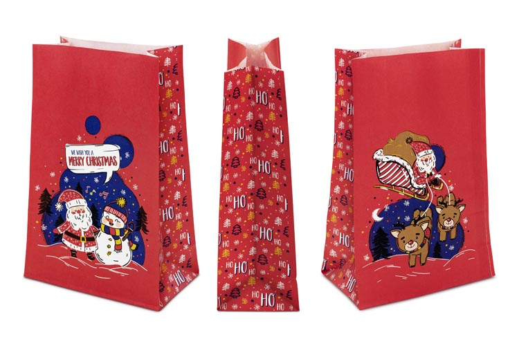 Torba papierowa świąteczna 160x80x270mm Mikołaj i Bałwan