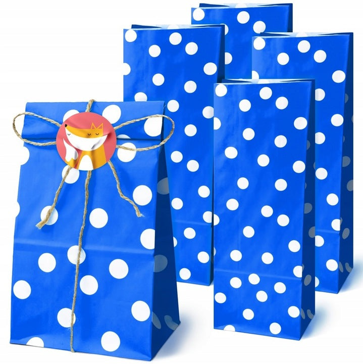 Torba papierowa klockowa 100x70x280mm w groszki Niebieska 10 szt.