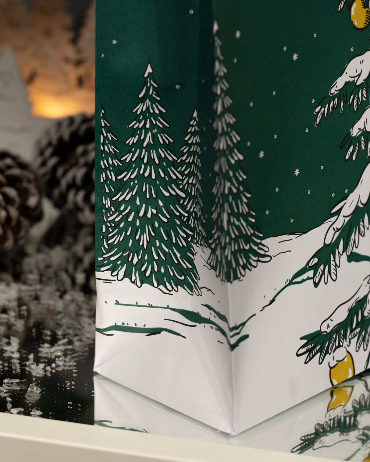 Torba papierowa świąteczna 240x100x320mm Zielona Choinka