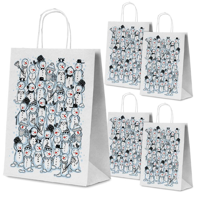 Torba papierowa świąteczna 240x100x320mm Bałwanki