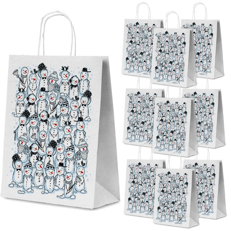 Torba papierowa świąteczna 240x100x320mm Bałwanki