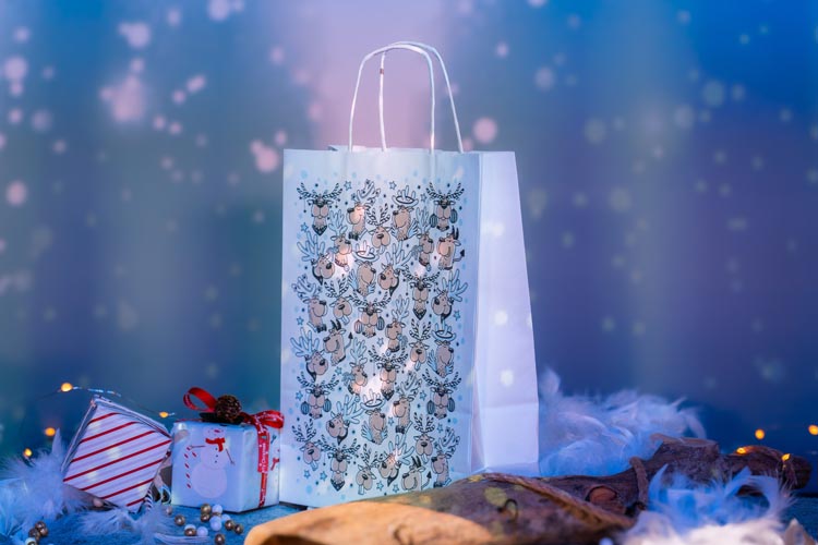 Torba papierowa świąteczna 240x100x320mm Renifery