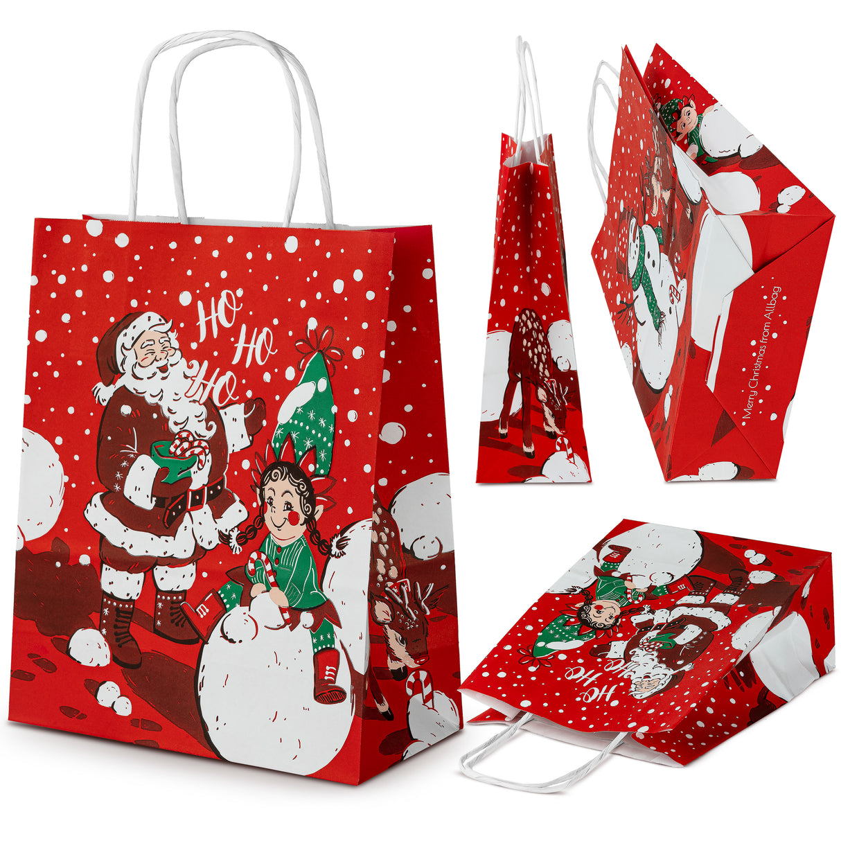 Torba papierowa świąteczna 180x80x220mm Czerwona Mikołaj Elf