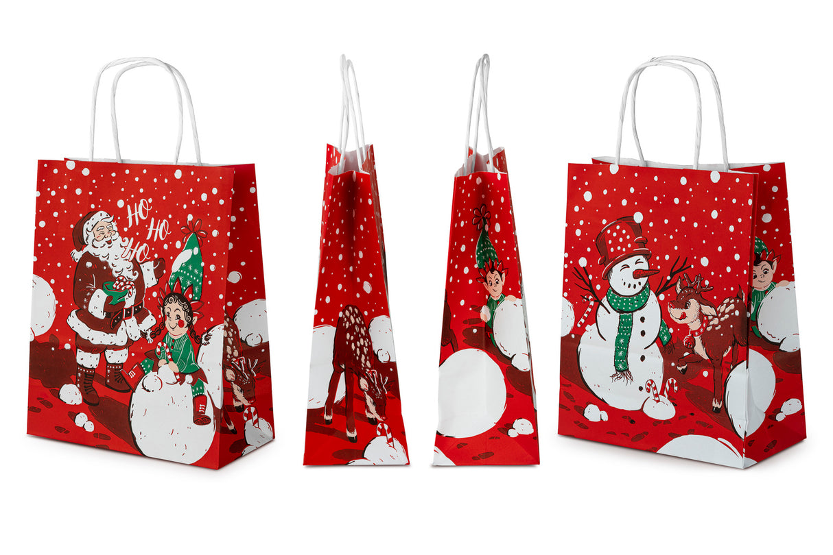 Torba papierowa świąteczna 180x80x220mm Czerwona Mikołaj Elf