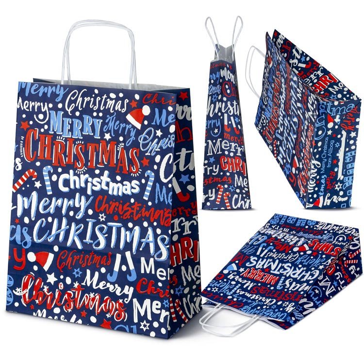 Torba papierowa świąteczna 240x100x320mm Granatowa Merry Christmas