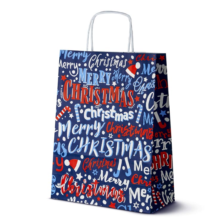 Torba papierowa świąteczna 240x100x320mm Granatowa Merry Christmas