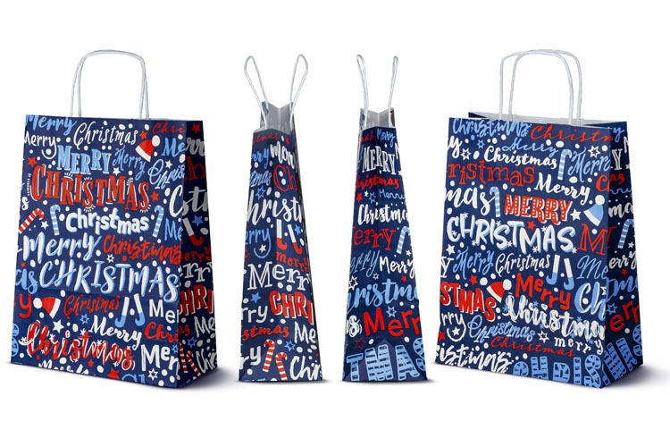 Torba papierowa świąteczna 240x100x320mm Granatowa Merry Christmas