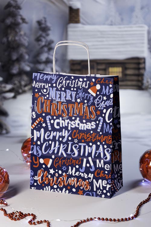 Torba papierowa świąteczna 240x100x320mm Granatowa Merry Christmas