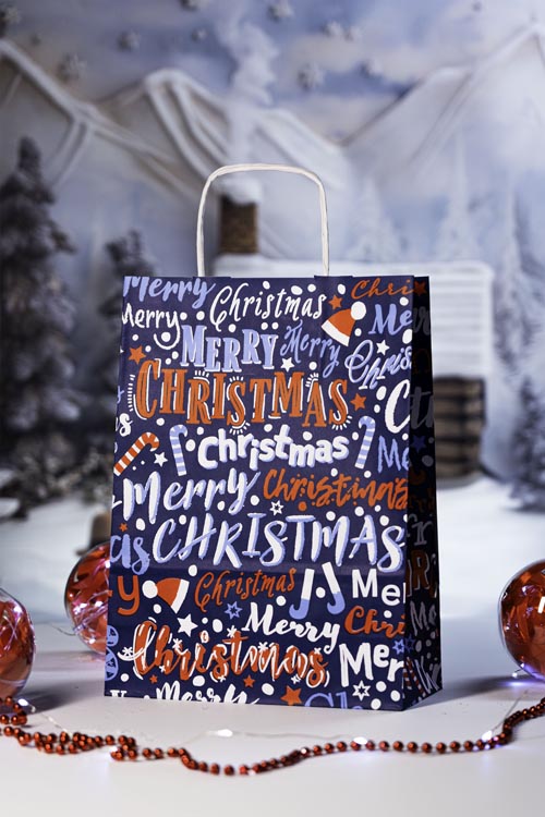 Torba papierowa świąteczna 240x100x320mm Granatowa Merry Christmas