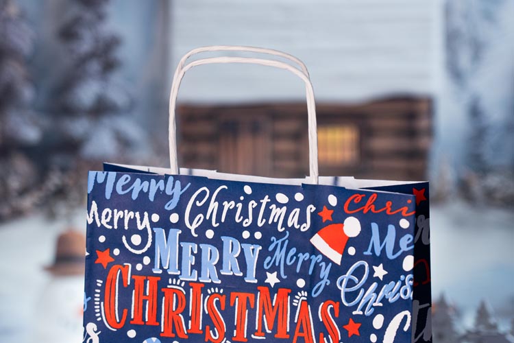 Torba papierowa świąteczna 240x100x320mm Granatowa Merry Christmas