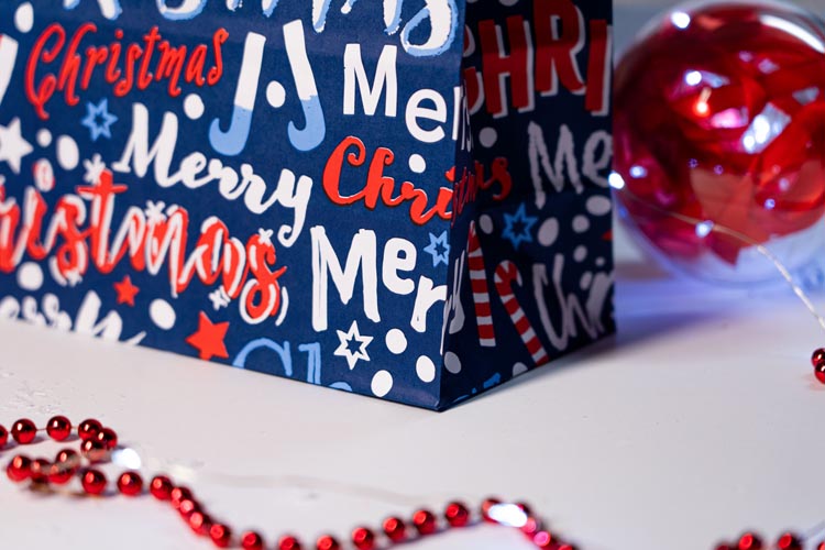 Torba papierowa świąteczna 240x100x320mm Granatowa Merry Christmas