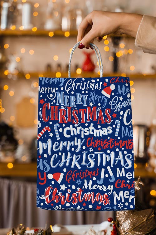 Torba papierowa świąteczna 240x100x320mm Granatowa Merry Christmas