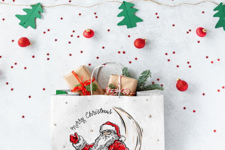 Torba papierowa świąteczna 400x180x390 mm Mikołaj i Elf