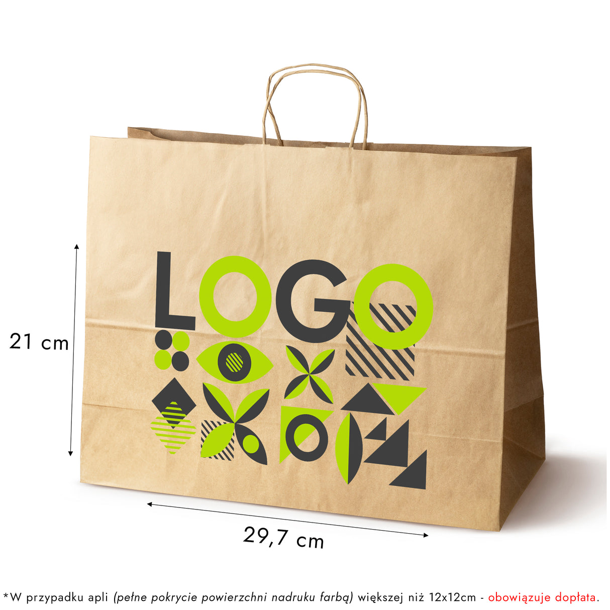 Torba papierowa 500x180x390mm z nadrukiem Brązowa od 50 szt.